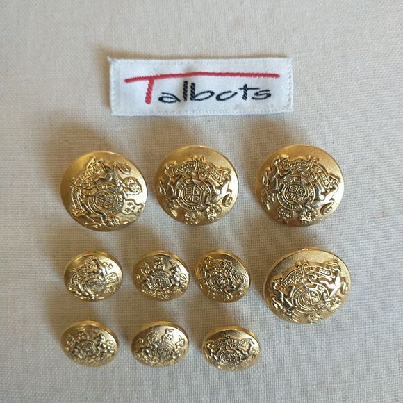 VTG TALBOTS Replacement Buttons Shank Gold Tone Metal Crest Armory Lot Of 12 - Picture 1 of 6